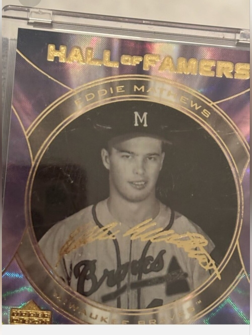 2004 Upper Deck Diamond Pro Sigs Eddie Mathews Hall of Famers Insert Card